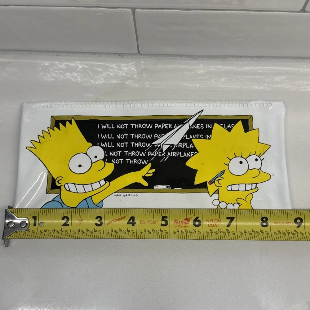 Vintage 1990 Simpsons Vinyl Pencil Case Zippered Matt Groening Bart Lisa Simpson